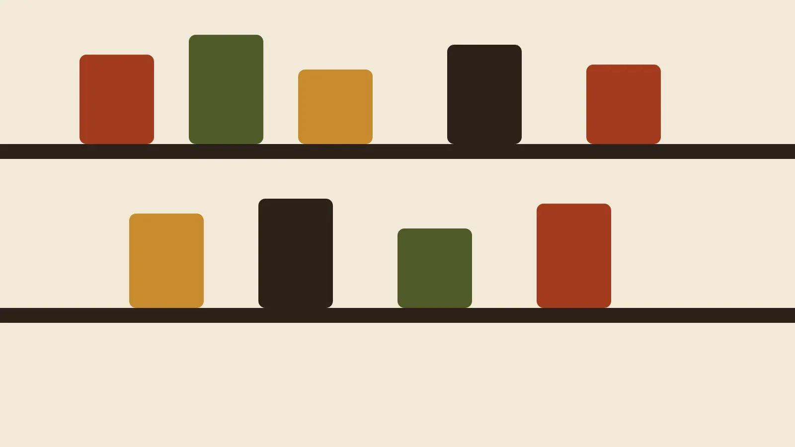 Abstract illustration of jars lined up on shelves